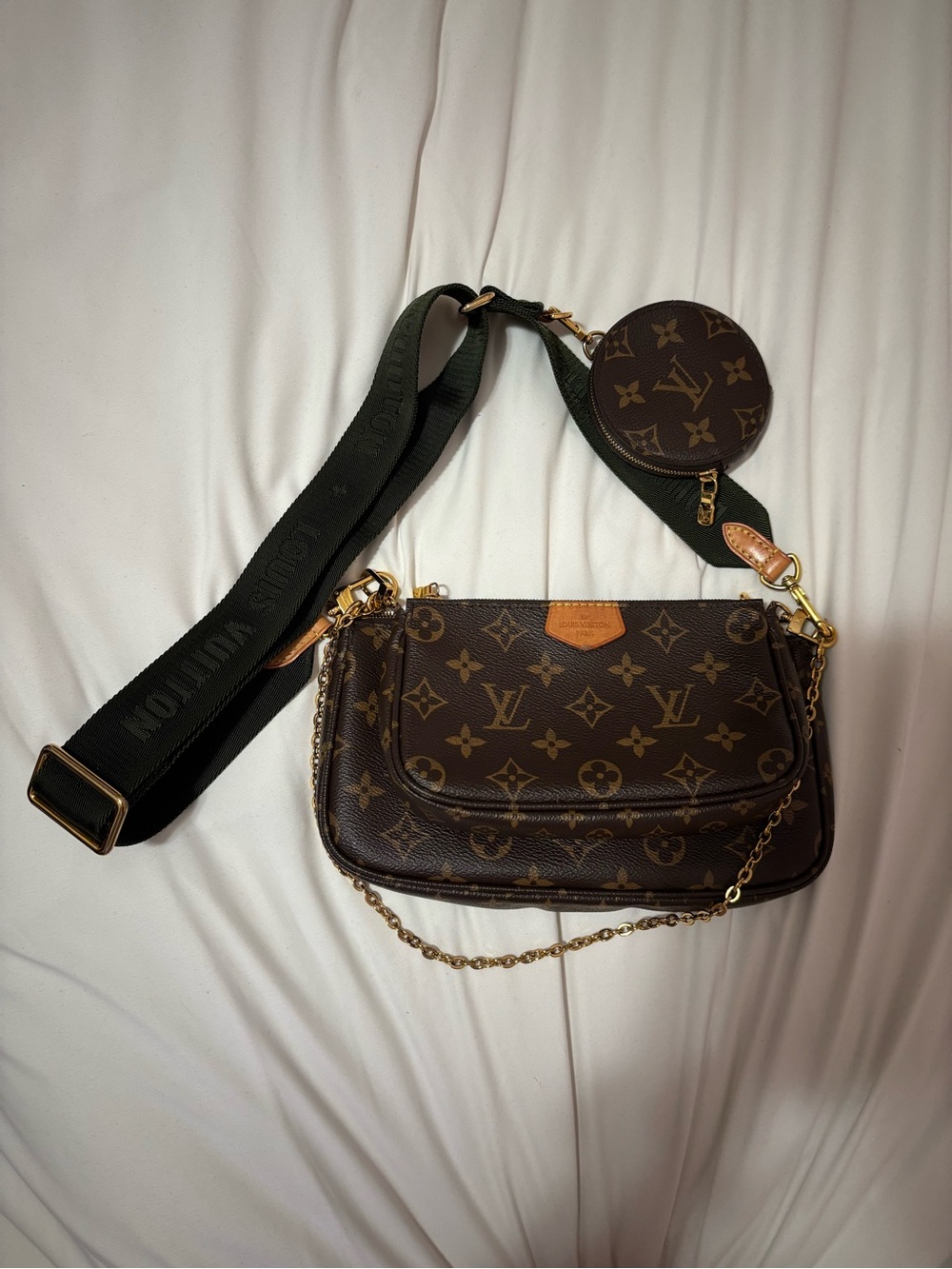Louis Vuitton Brown Monogram Multi-Pochette with Green Strap